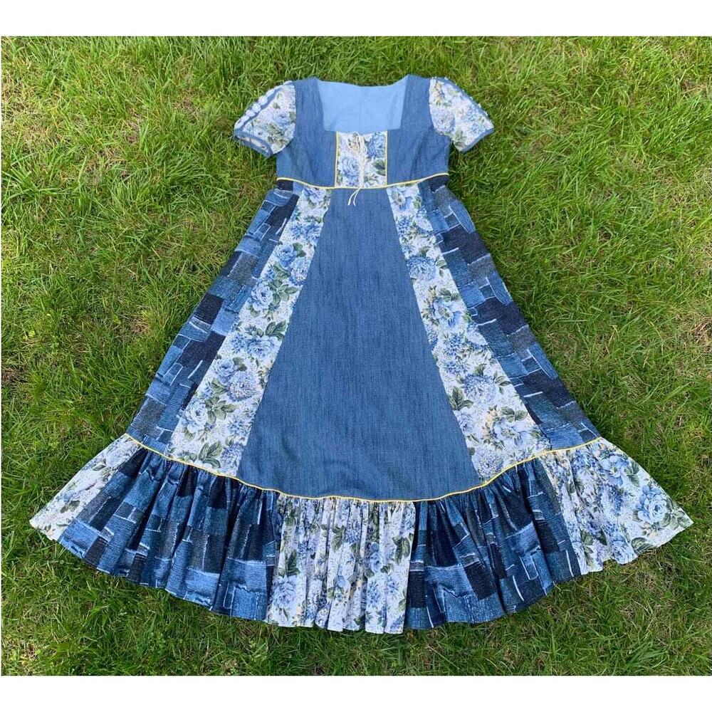 Vintage 70s Style Patchwork Hippie Bohemian Boho Dress Artsy Folksy Renaissance